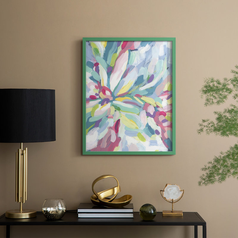 «Tropical Bloom Kaleidoscope I», reproduction encadrée - bois massif, H 30 po x l 24 po, Vert