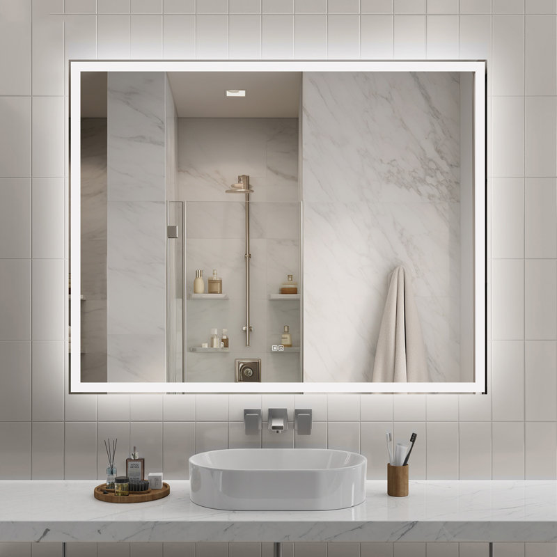 Miroir de salle de bain 60 po x 48 po à DEL avec anti-buée, 3 températures de couleur, gradation continue, mémoire et étanche IP44