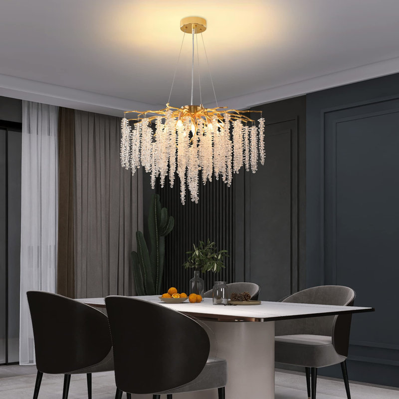 23.62" Modern Golden Branch Crystal Chandelier, G9 Base, Octagonal Bead Crystal Design