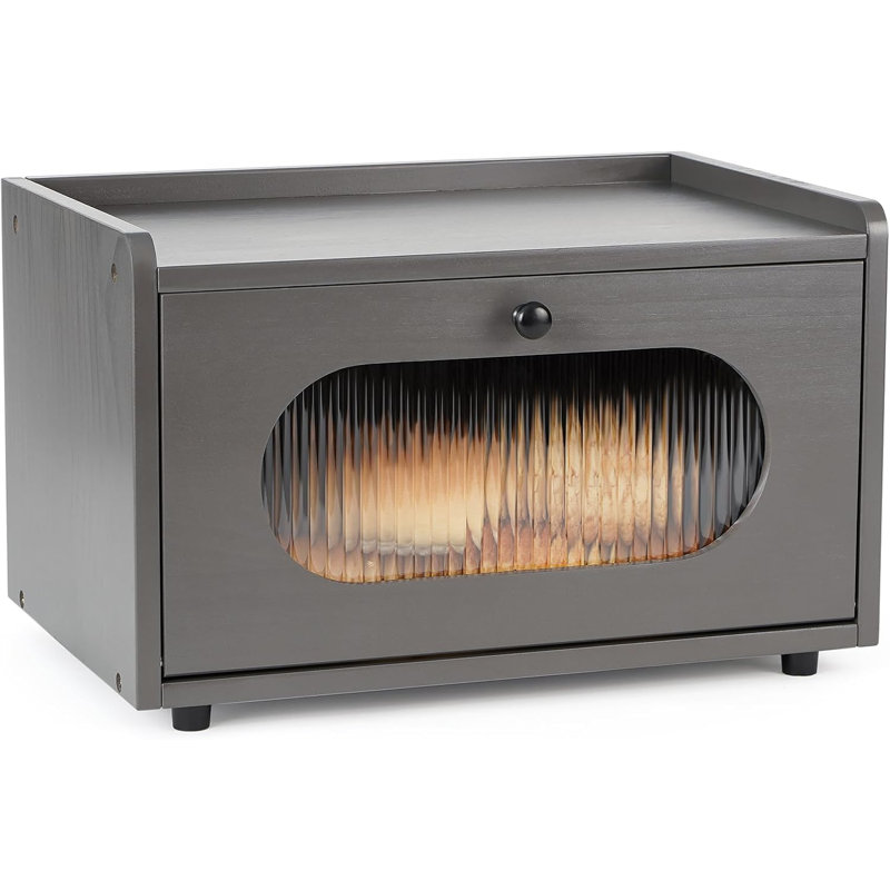 14.37" Stackable Solid Pine Bread Box with Acrylic Door – Ventilated Countertop Storage for Kitchen