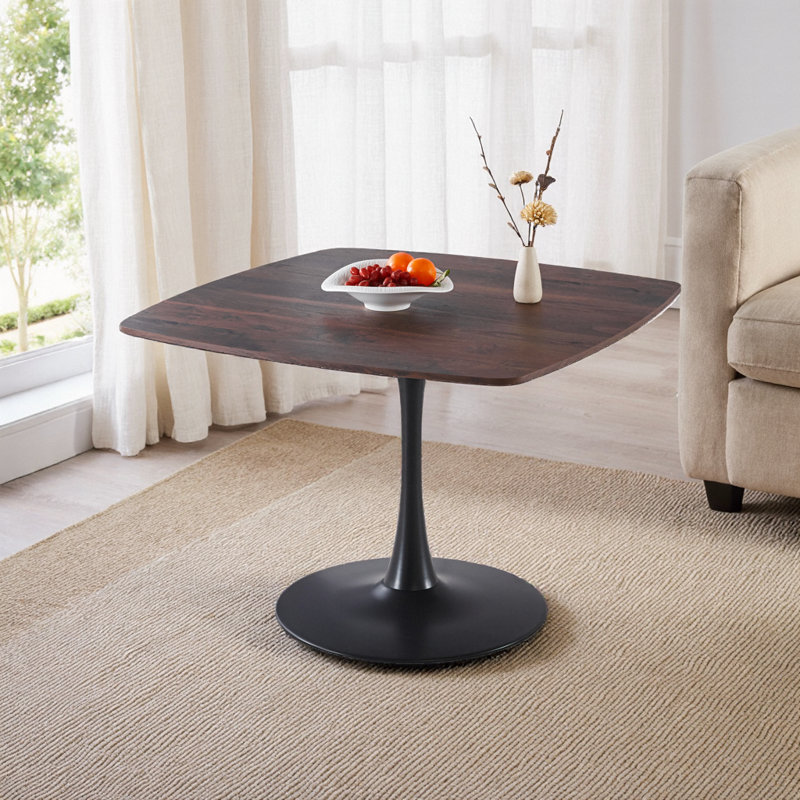 Table de salle à manger Mid-Century moderne de 42 po pour 4 à 6 personnes | Finition noyer peu encombrante | Base de piédestal en métal robuste | Pour les appartements et les petits espaces
