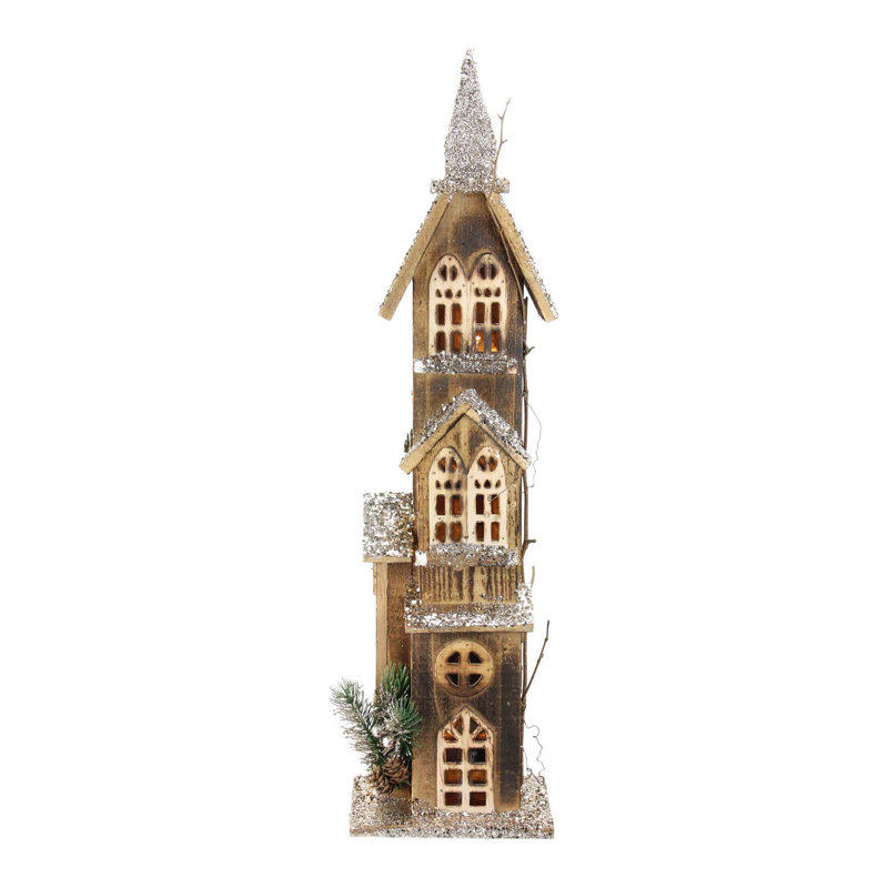 Décoration de Noël d'église brune à 3 niveaux 24,5 "à DEL 3 niveaux