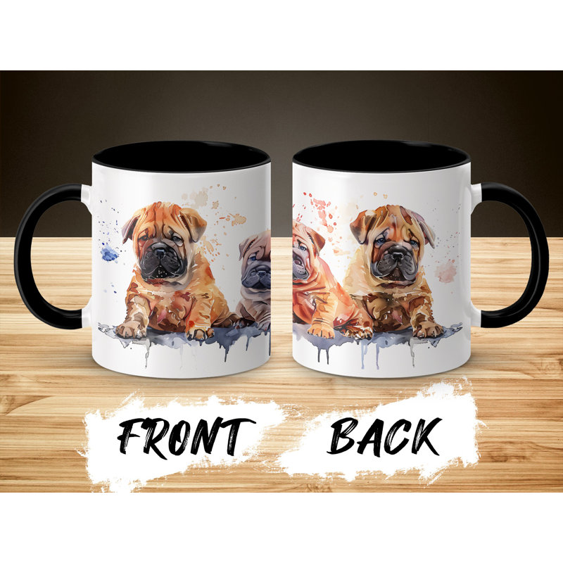 Watercolor Shar Pei Puppies Design 11oz Coffee Mug, 3