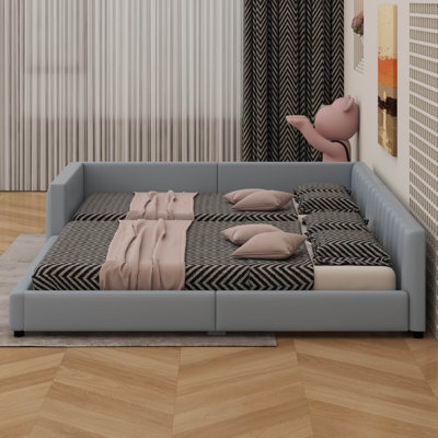 Grand lit plateforme tapissier en cuir PU - Lit d'enfant
