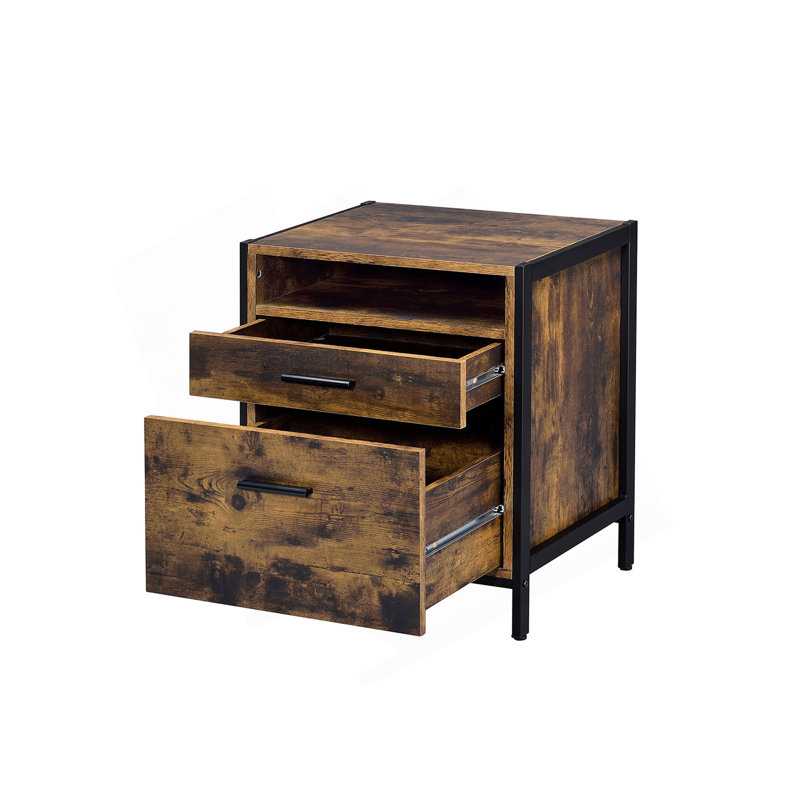 Table de chevet 2 tiroirs avec 1 compartiment ouvert