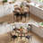 Round Dining Table Set for 4-Wood Round Kitchen Table with 4 Upholstered Chairs, Brown Wood Grain Top & Black Steel Frame, Round Dinner Table for Small Space