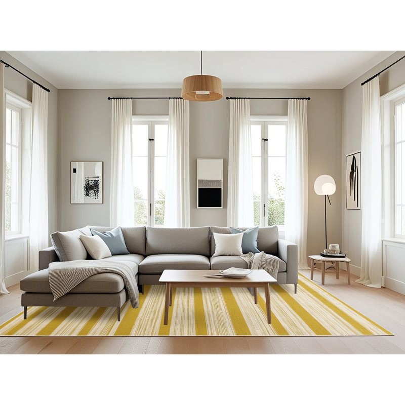 Tapis beige à rayures horizontales lavable à la machine, Rectangulaire 8 pi x 10 pi