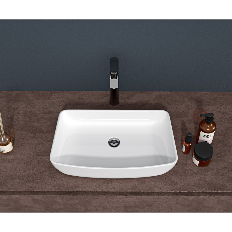 24"X15" White Ceramic Rectangular Vessel Bathroom Sink