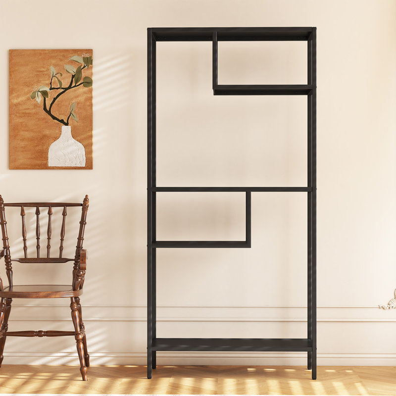 Modern Storage Shelf with 4 Compartments & Metal Legs