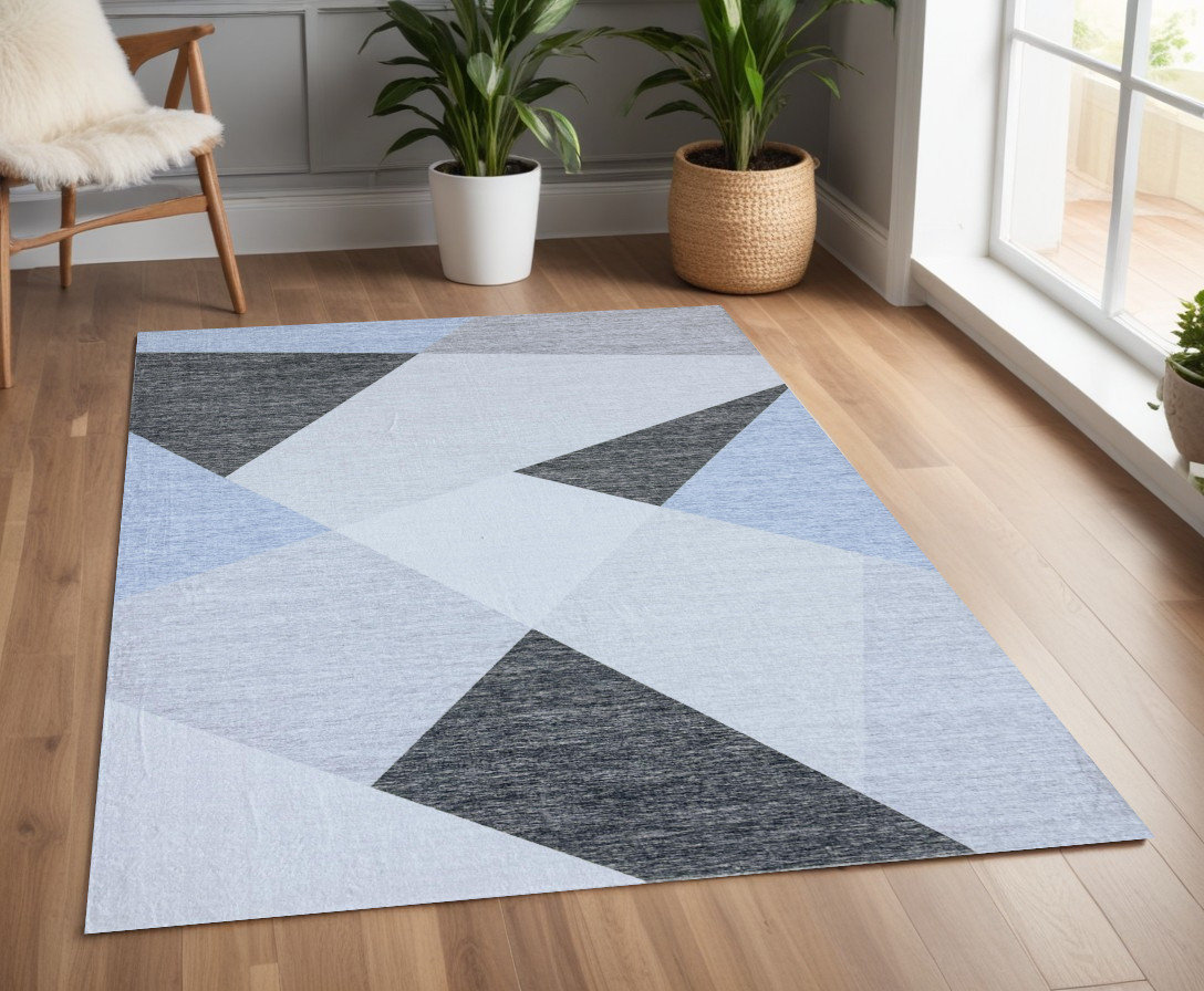 HomeRoots 4' X 6' Blue and Gray Geometric Area Rug | Wayfair