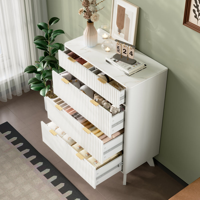 Commode à 5 tiroirs Donati, commode en bois l 31,5 po, Blanc
