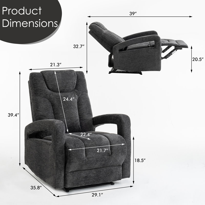 Berdean Upholstered Pushback Manual Recliner, Dark Gray