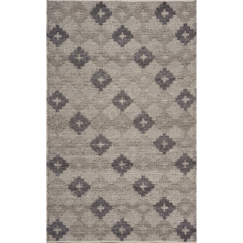 Tapis gris / beige en coton / laine tissé à la main Addisynn, Rectangle de 5 pi x 8 pi