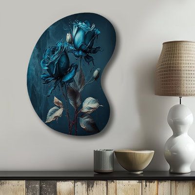 Rose Blue And White II - Irregular Shape Rose Metal Wall Art, Asymmetrical Metal Wall Sculpture Print
