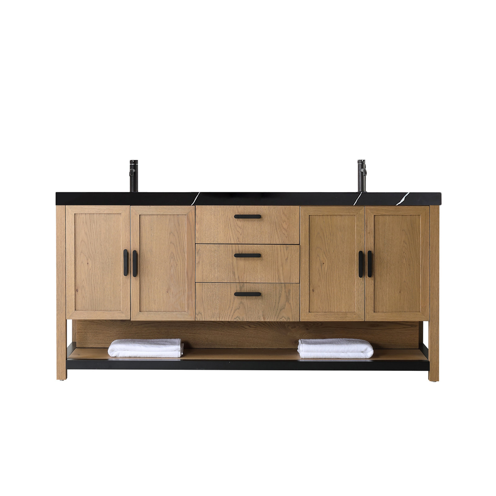 Winchester 72" Double Bathroom Vanity, Black, Pecan Oak