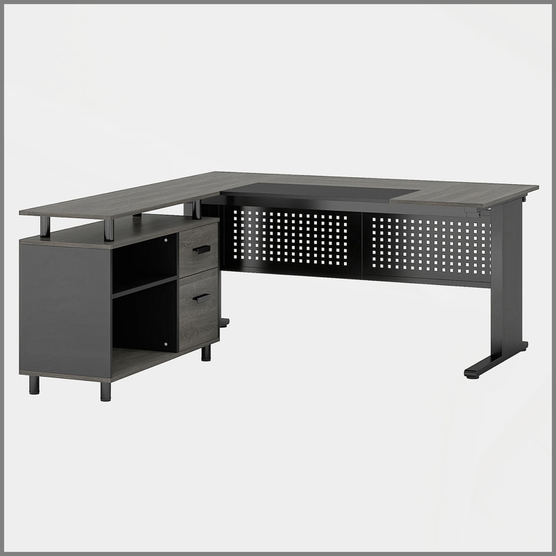 Bureau de direction en L de 63 pouces avec classeur, grand bureau moderne avec tiroirs, tablettes et rangement, poste de travail en coin pour la maison et le bureau