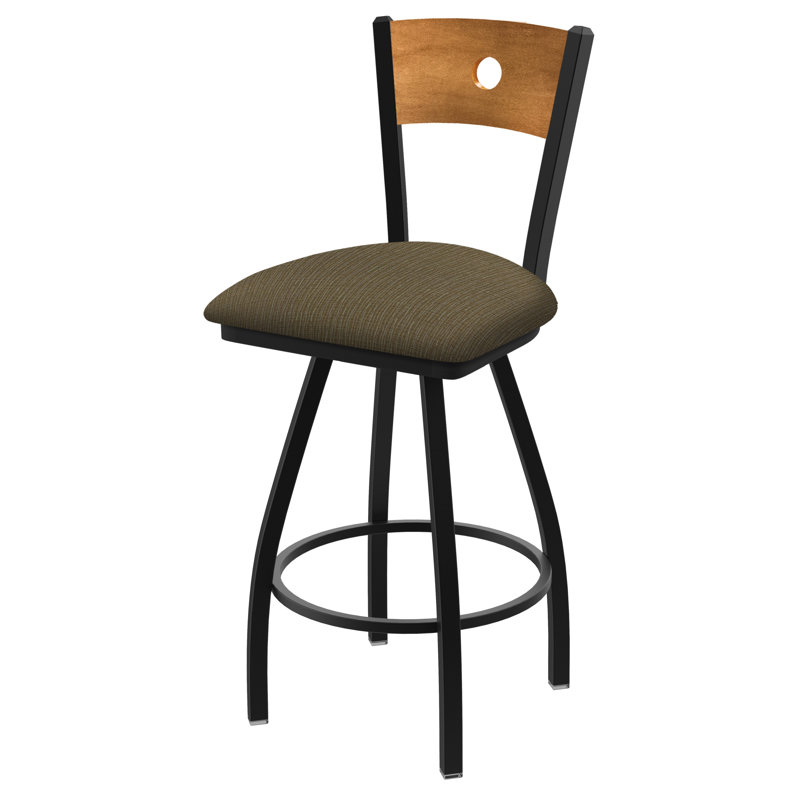 Tabouret pivotant Voltaire, Chêne naturel, Siège graph en liège / dossier moyen en érable, Noir froissé