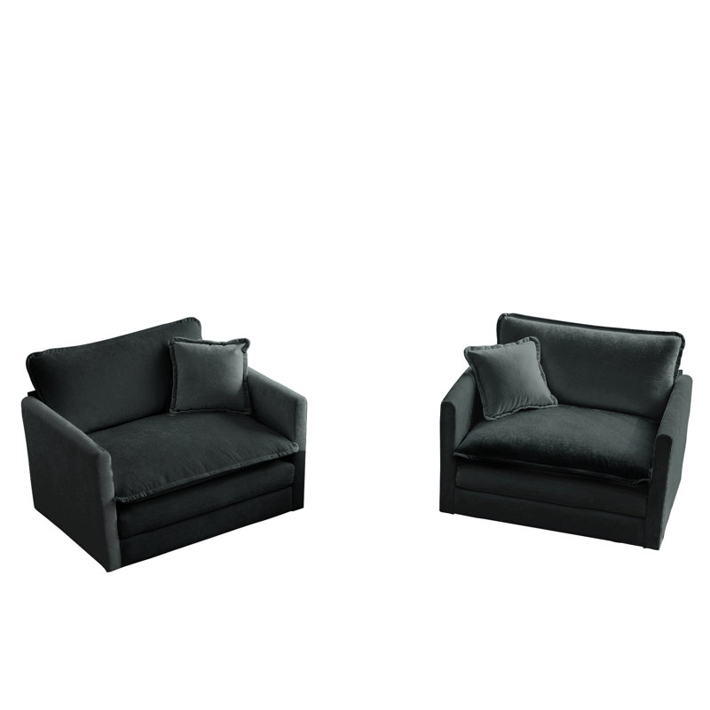 Chaise d'appoint (2 pièces), revêtement en chenille grise, bois massif, fauteuils de salon confortables avec coussin 2, structure en bois massif, taie décorative confortable