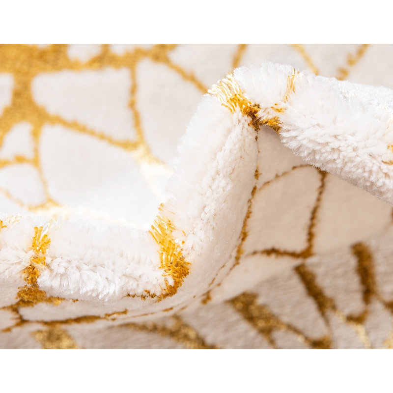 Elegant White Gold 4' x 6' Floral Glam Synthetic Area Rug