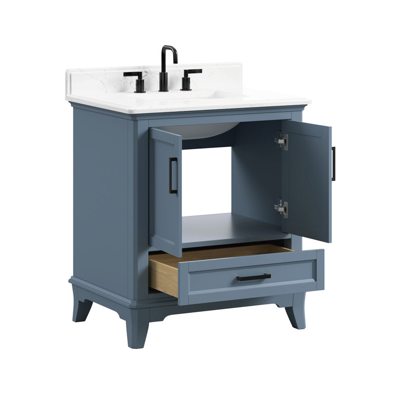Rawsonville 30'' Free Standing Single Bathroom Vanity with Quartz Top, Steel Blue, 30"