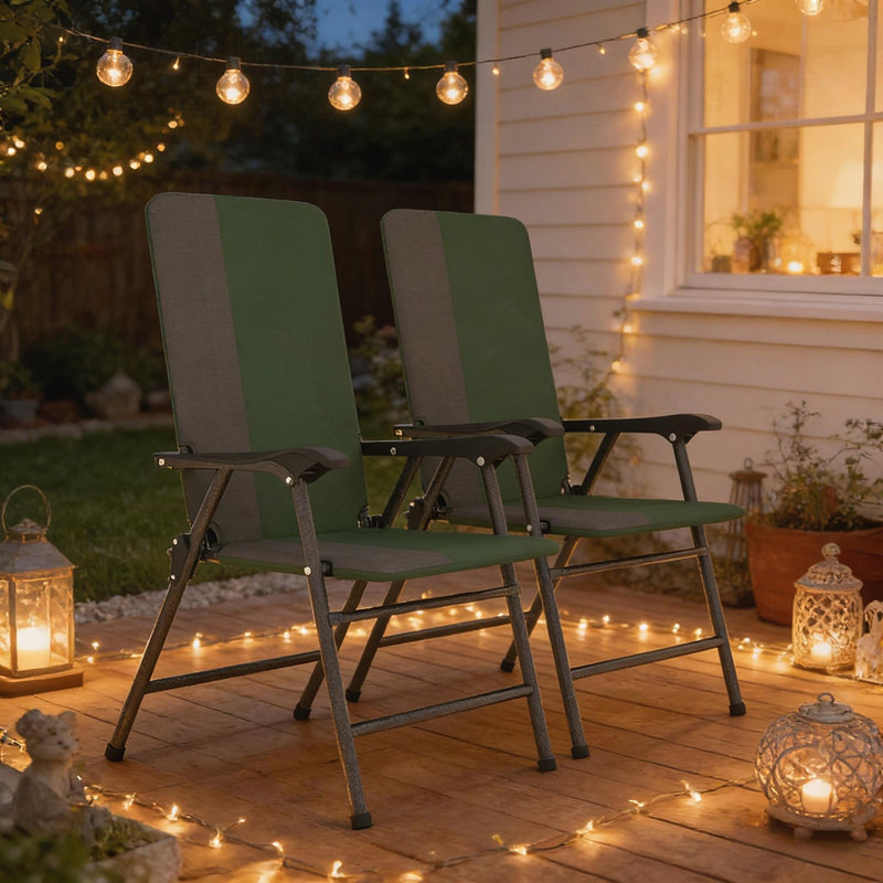 Outdoor High Back Folding Chairs Set of 2, Comfortable Patio and Camping Seating with Padded Support and Durable Construction