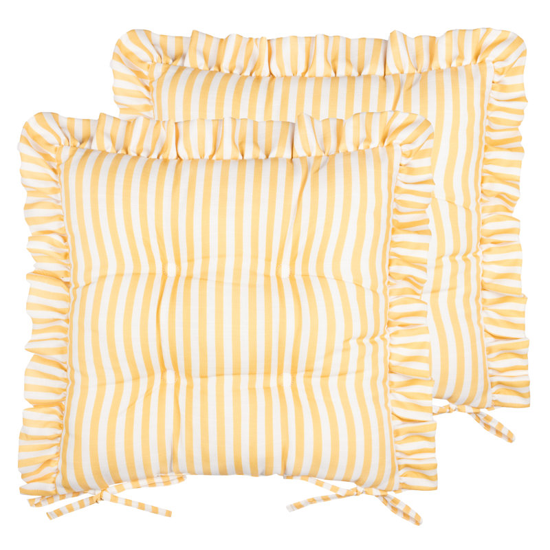 Millie Ruffle 2 Pack Indoor/Outdoor Seat Pads, Yellow/White