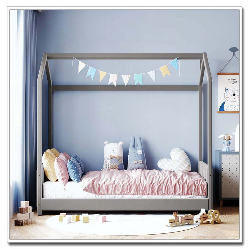 Lit en bois Velvet House, gris, Simple