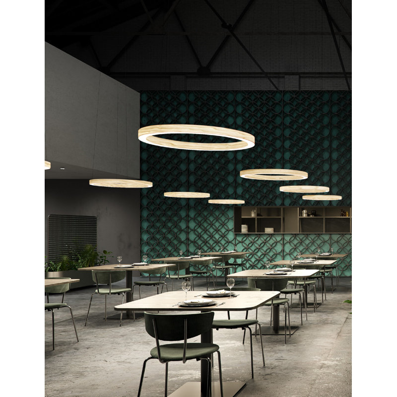 Oh! Line 1 - Light LED Chandelier, Matte Black, Natural Cherry, 2" H x 23.6" W x 23.6" D