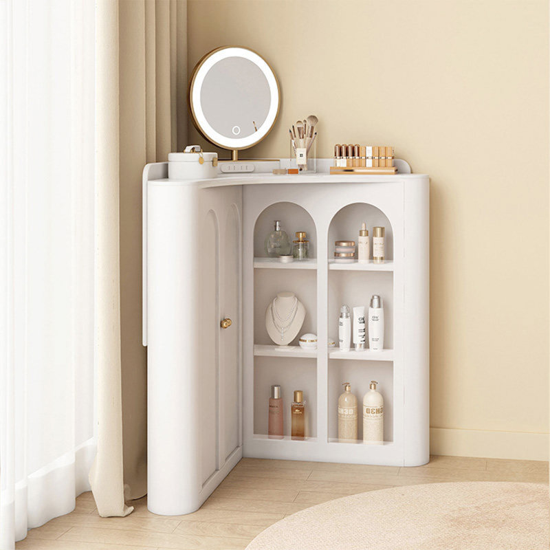 Coiffeuse d'angle en bois massif de 60 cm avec miroir de maquillage
