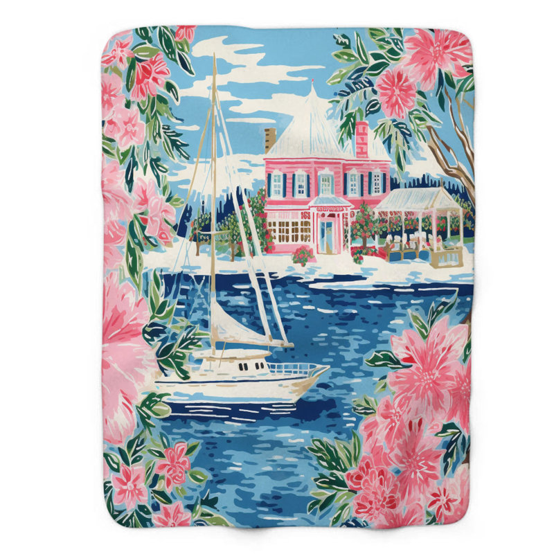 Motif de balise maritime - 1 pièce Sherpa Premium, L 50 po x L 60 po, Preppy Beach Towns