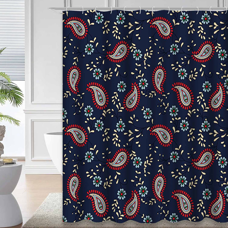 Rideau de douche à motif floral avec 12 crochets Paisley, L 72 po x l 72 po