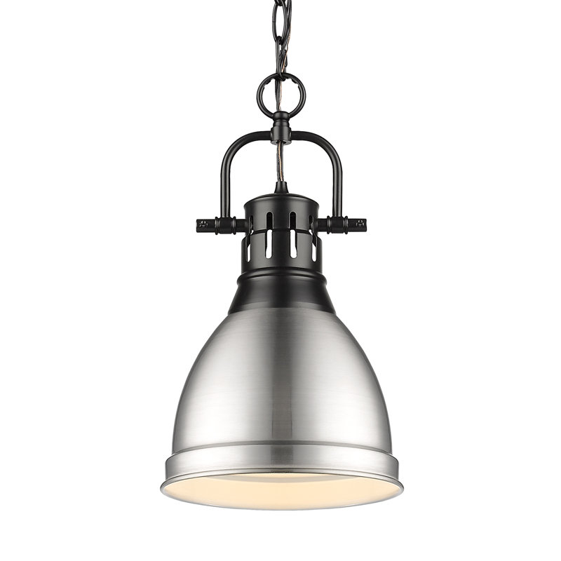 Luminaire suspendu unique à 1 lumière Alethia sans accents de matériau secondaire ou d'accent, Étain, Noir mat