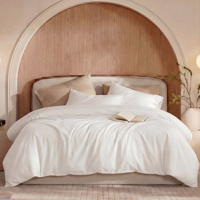 100% Washed Cotton Duvet Cover King Size – Bright White, Linen-Like Texture, Super Soft & Breathable Bedding Set, 3-Piece Durable Percale Comforter Cover