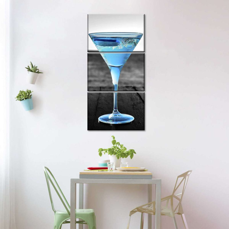 Cocktail Pop Blue Martini sur toile, reproduction de 3 pièces, H 32 po x l 15 po x P 1,25 po