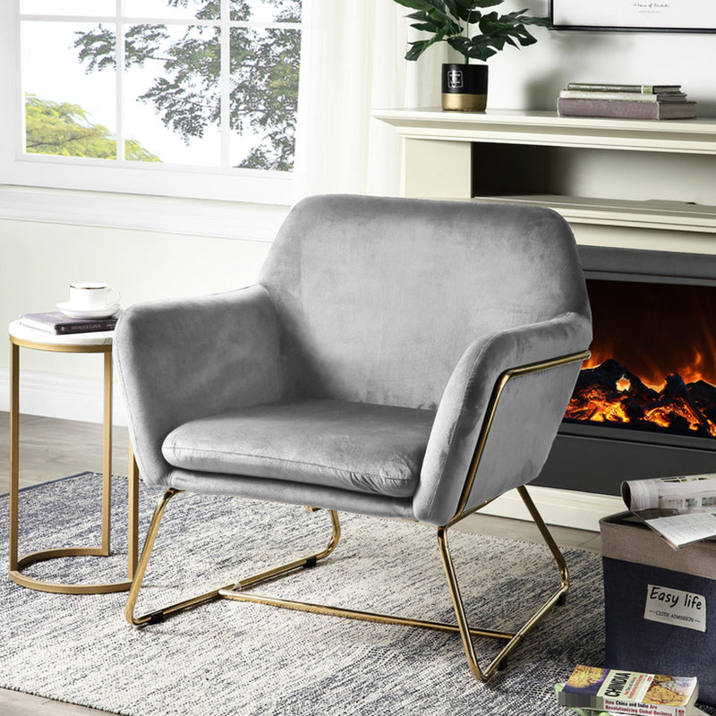 Chaise d'appoint rembourrée en velours gris doux, pieds modernes en métal 29,5 po, largeur 29,5 po