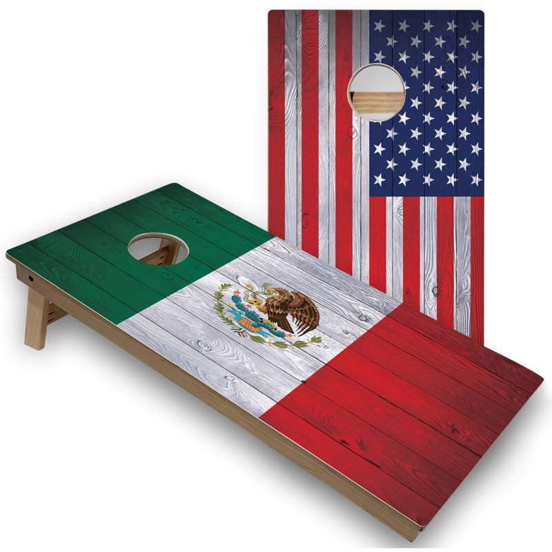 Drapeau du Mexique et des États-Unis, cornhole avec étui et lumières
