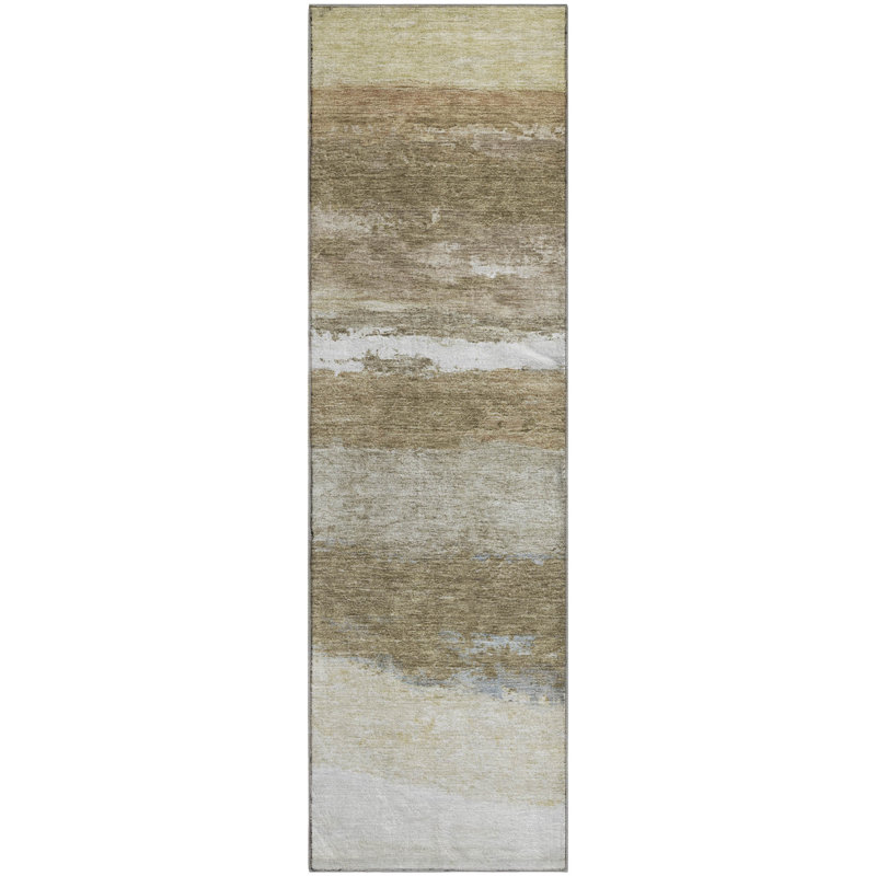 Premium Machine Washable Mayfield Striped Rug, 2'3" x 7'6" Runner, Khaki