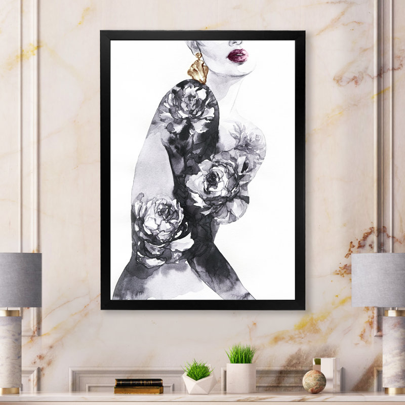 Portrait d'un mannequin élégant - Décoration murale sur toile glam, Toile avec cadre noir, H 20 po x l 12 po x P 1 po