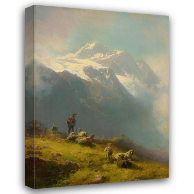 «A Shepherd with His Flock» par Hermann Ottomar Herzog - Art mural sur toile tendue avec châssis