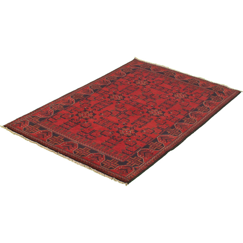 Tapis de zone en laine rouge 4 pi 1 po x 6 pi 3 po à main one-of-kind-noué la 2010s esari turque Allaina