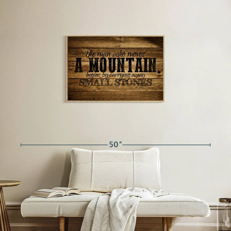 «Who Moves A Mountain», citation, Cadre flottant en bois naturel, 31 po x 21 po
