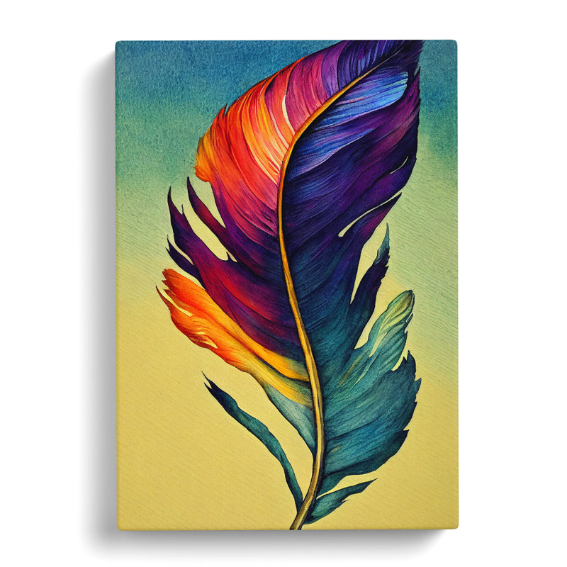 Colourful Feather No.5 - Wall Art, Wrapped Canvas, 50cm H x 35cm W x 3cm D, No Matte