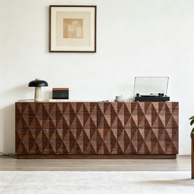 Meuble télé simple en bois massif avec rangement sculpté