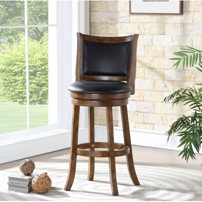 Jeven Swivel Upholstered Faux Leather Counter Stool with Solid Wood Frame