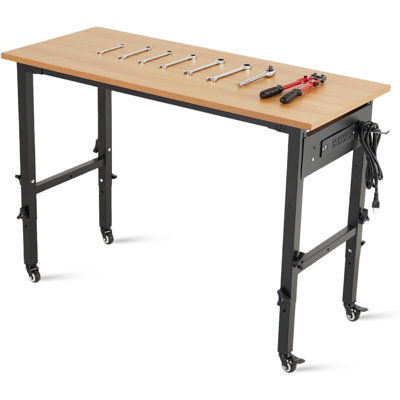 Adjustable Workbench, 60x24 Inch Commercial Work Bench with Power Outlet, 4 Wheels, 2200 LBS Load Heavy Duty Work Table for Workshop, Garage, Office, Home