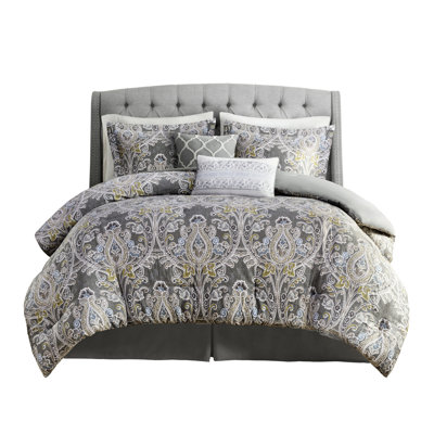Édredon très grand 6 pièces gris avec dossier 100% coton luxueux et confortable