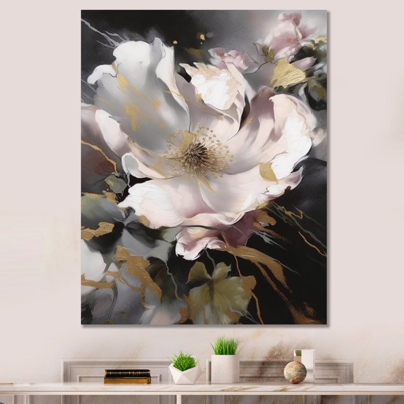 Marguerite blanche et dorée Symphony I - impression, H 32 po x l 16 po x P 1 po, Toile tendue