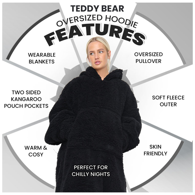  Teddy Hoodie (Compress) (1 Size), Black