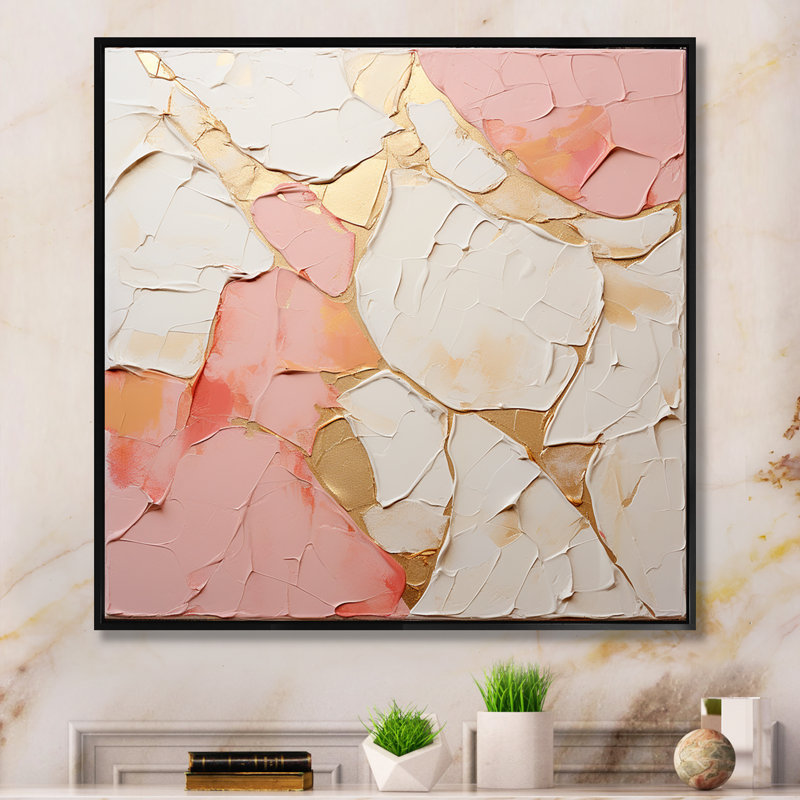 Rose, blanc, minimalisme, poteries - spirales abstraites, art mural, salon, H 36 po x l 36 po x P 1,5 po, Cadre flottant noir