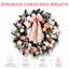 Couronne de Noël rose 24 po avec 20 lumières DEL, ruban rose pour porte d'entrée, manteau de cheminée et décoration murale 24 po